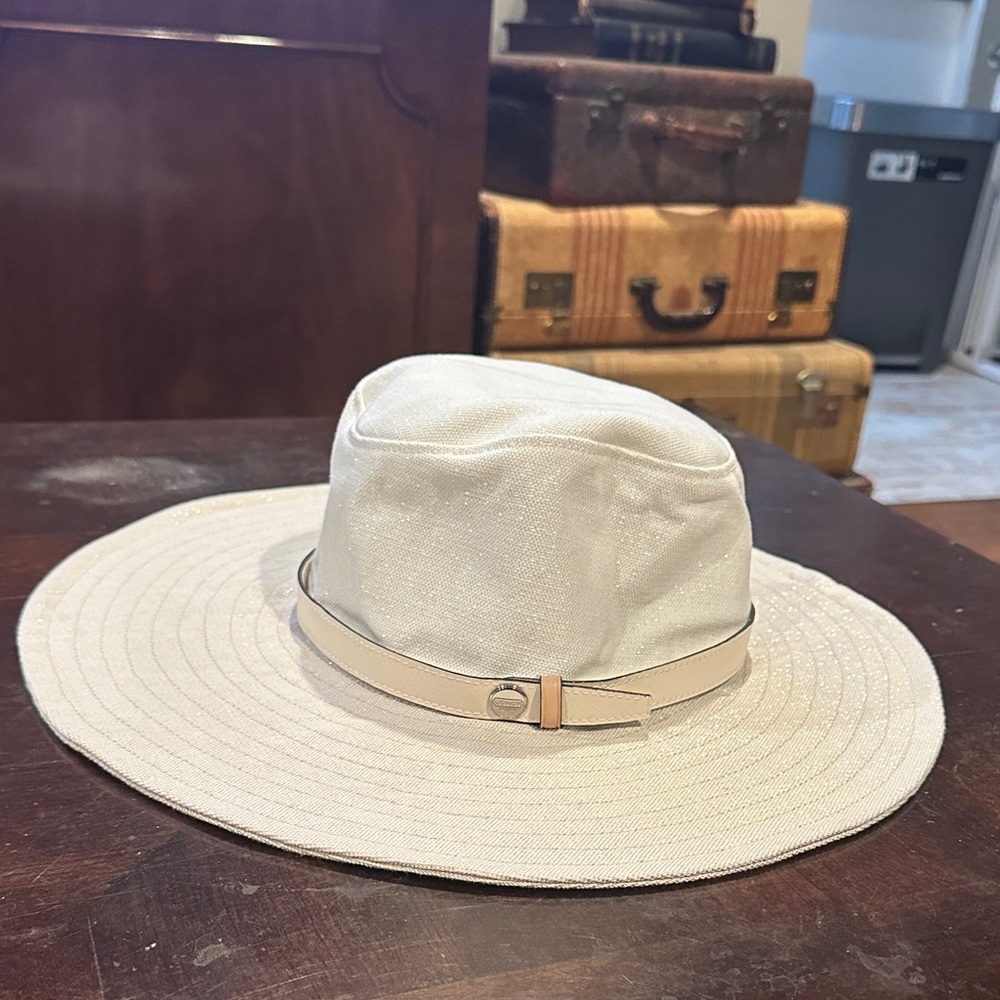 Coach Cream Sparkle Wide-Brim Hat